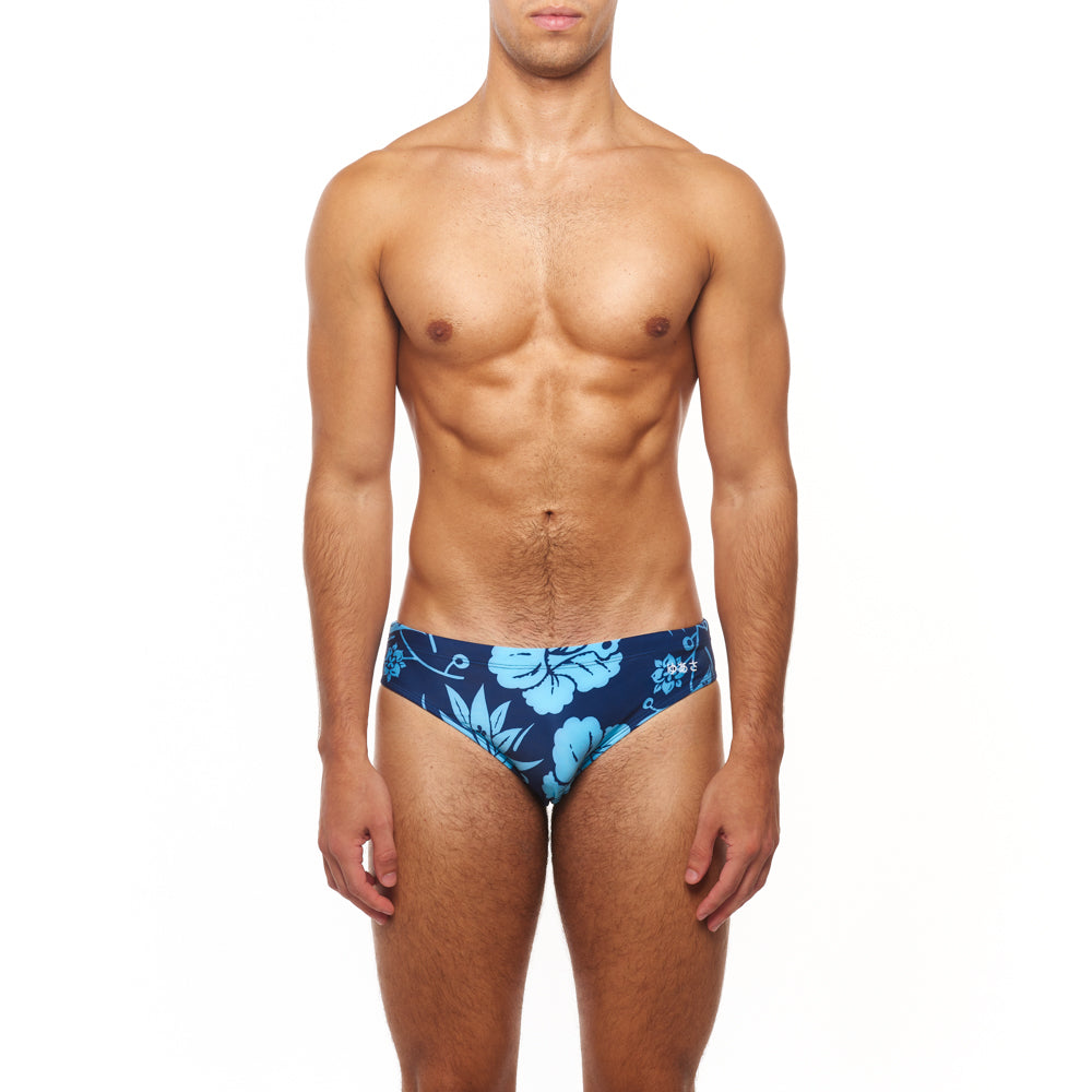 Classic Swim Brief - Island Flower - Medieval Blue