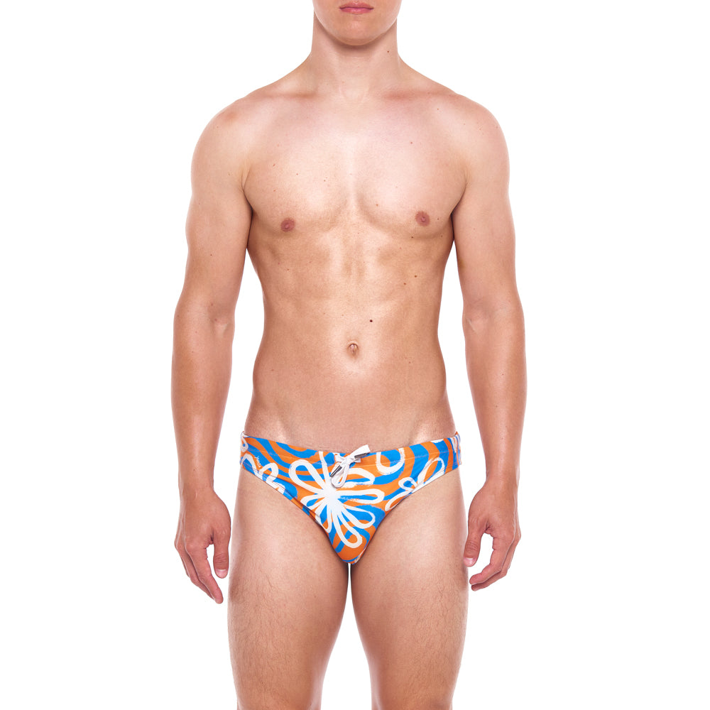 Daisy Wave Slim Swim Brief - Orange & Blue