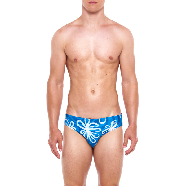 Citroen Varken Perforeren Men's Daisy Wave Blue and White Swim Brief | Beachwear | YUASA – YUASA  Menswear