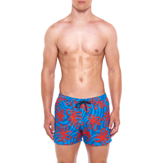 3.5" Pines Swim Short - Daisy Wave, Red & Blue